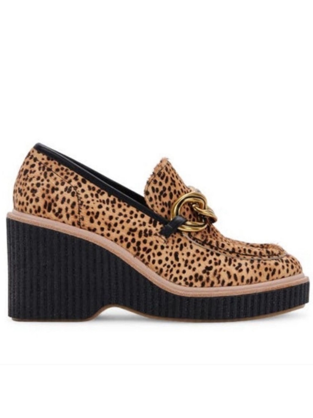 Nwot Dolce Vita Brenan Leopard-Print Platform Loafer With Gold Chain